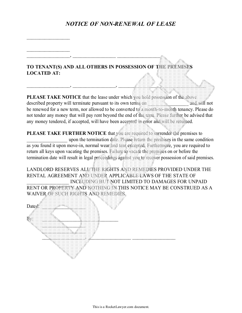 Free Landlord S Notice Of Non Renewal Free To Print