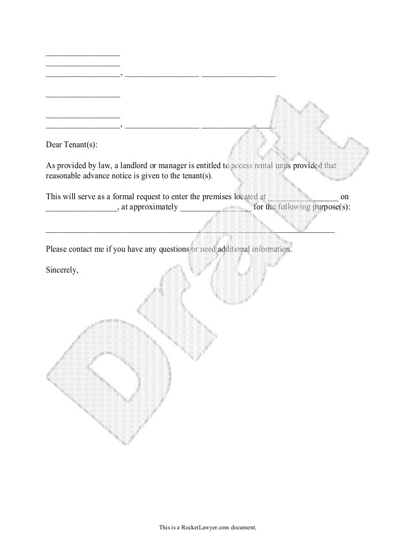 Sample Landlord's Notice to Enter Template