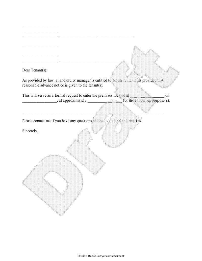 Free Landlord s Notice To Enter Rocket Lawyer
