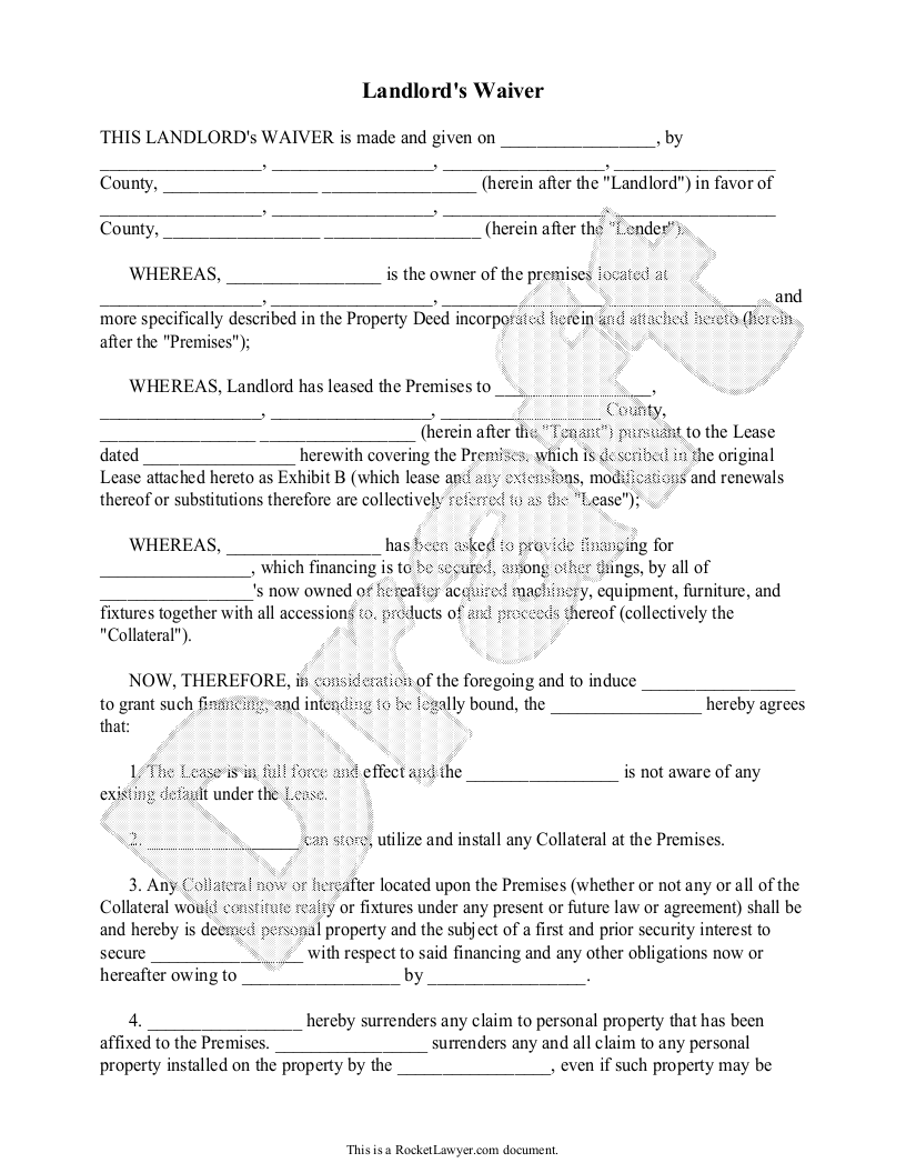 Sample Landlord's Waiver Template
