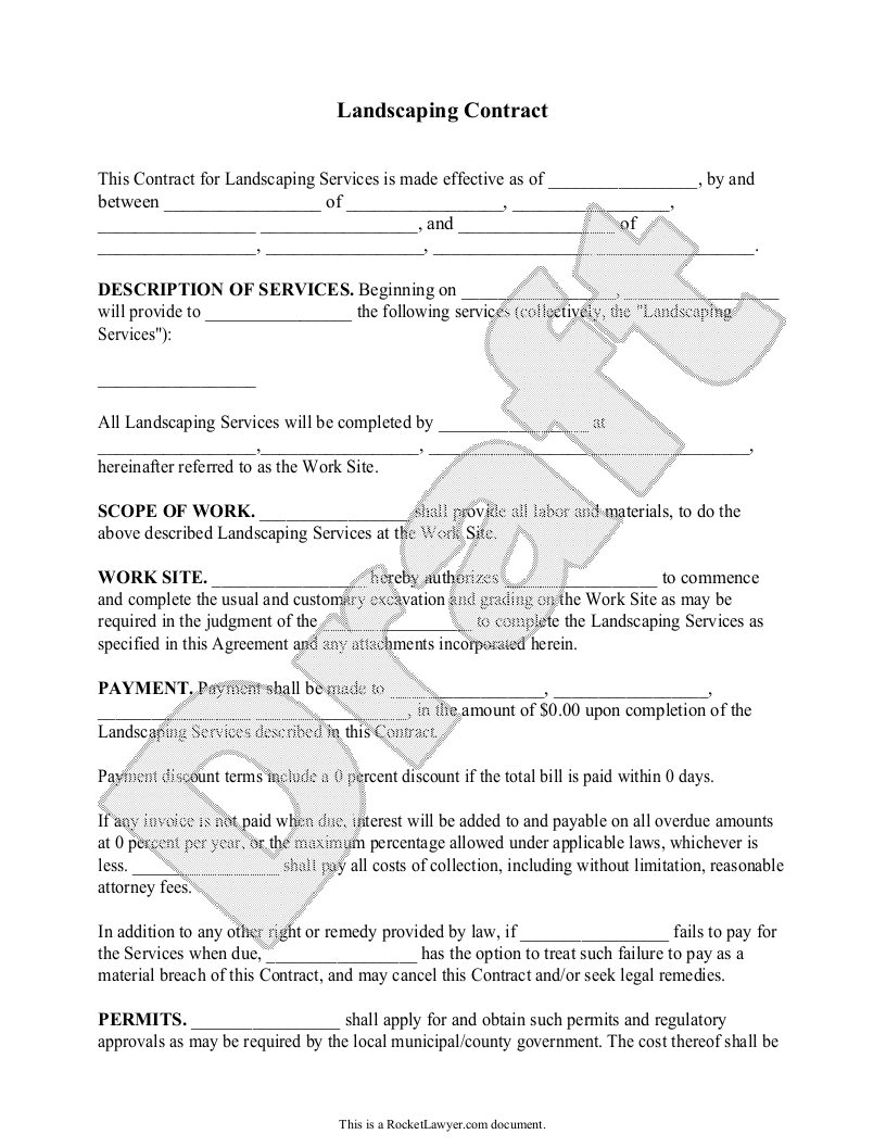 Free Landscaping Contract  Free to Print, Save & Download In Lawn Care Proposal Template