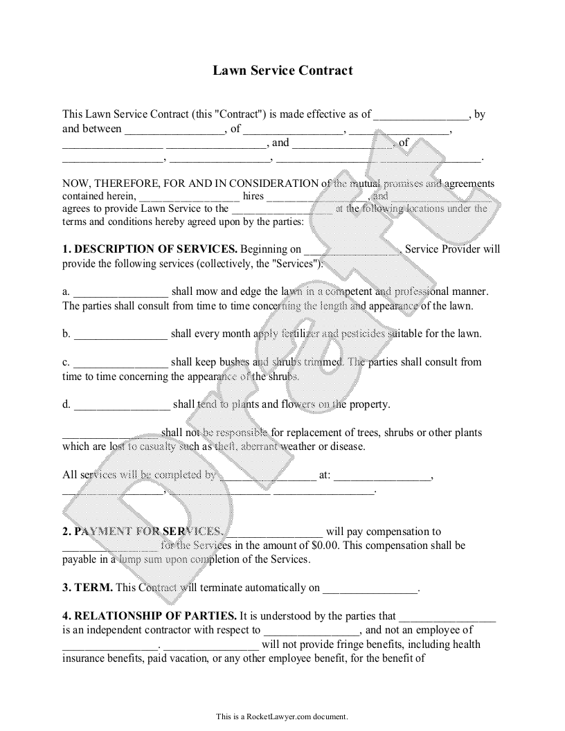 Free Lawn Service Contract  Free to Print, Save & Download For Lawn Care Business Plan Template Free