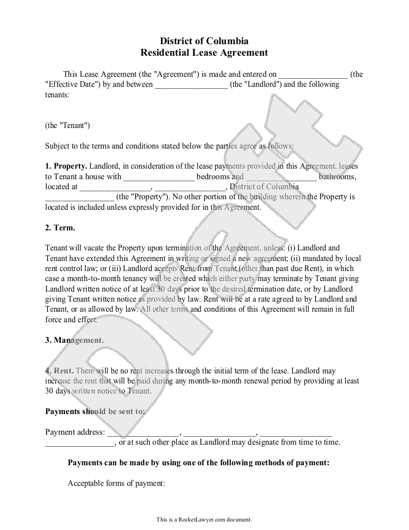 Sample District of Columbia Lease Agreement Template