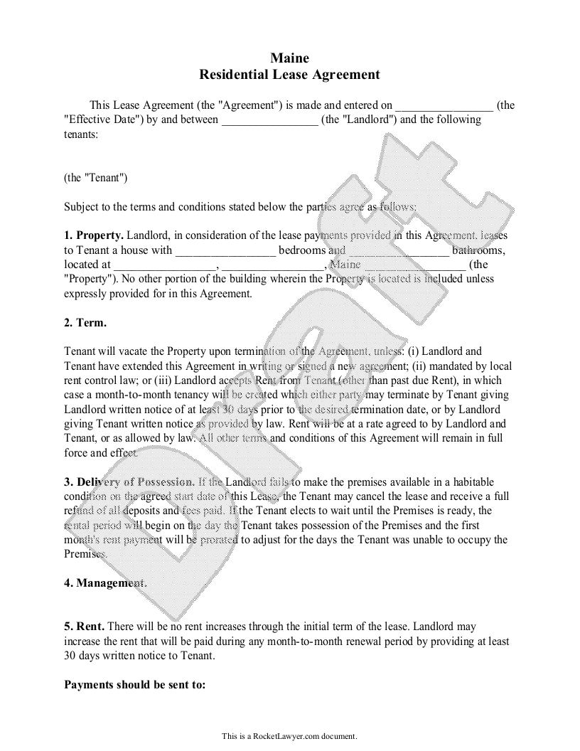 Sample Maine Lease Agreement Template