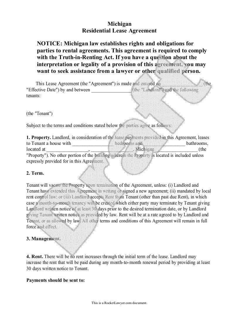 Sample Michigan Lease Agreement Template