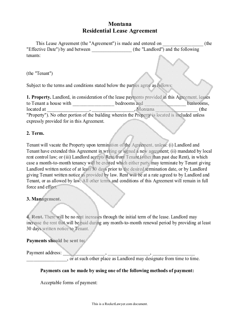 Free Montana Lease Agreement Free to Print, Save & Download