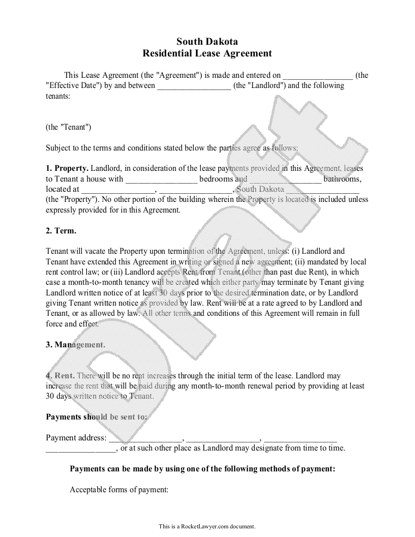 Free South Dakota Lease Agreement Free to Print, Save & Download