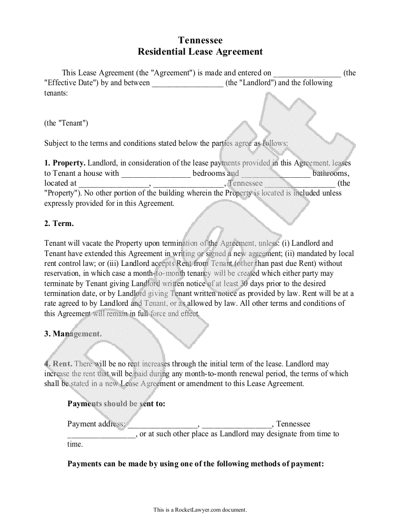 Sample Tennessee Lease Agreement Template