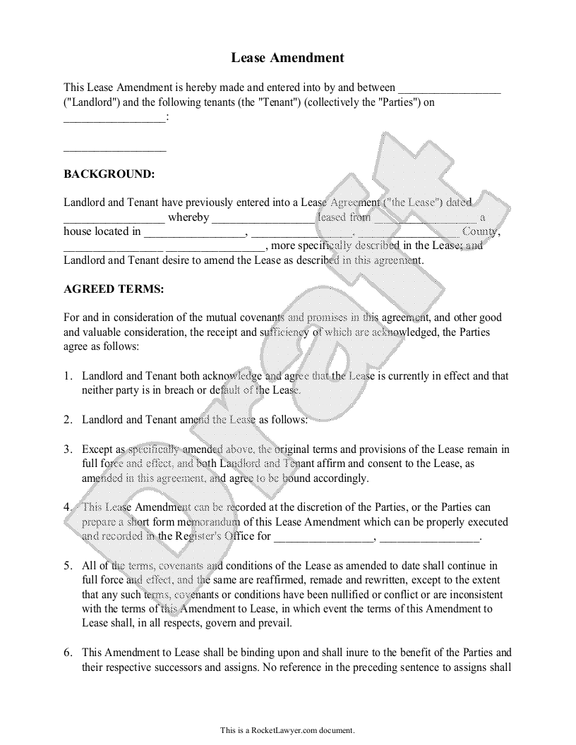 Free Lease Amendment  Free to Print, Save & Download