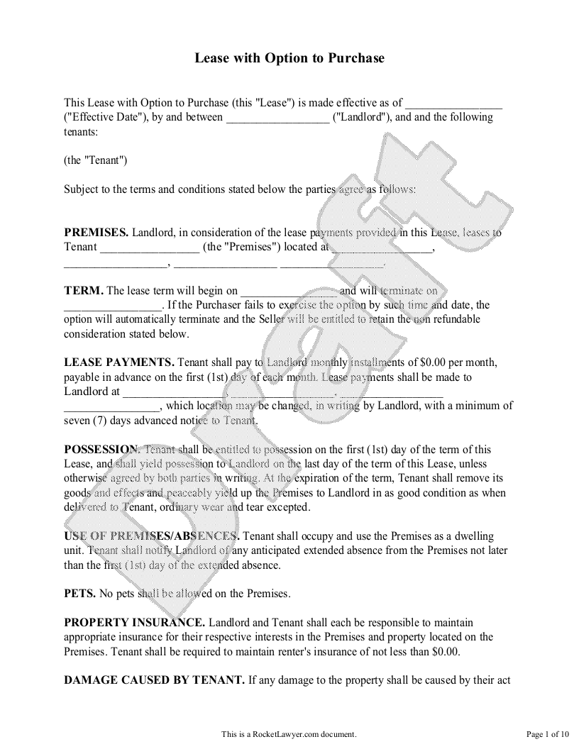 Free Lease With Option To Purchase Free To Print Save Download