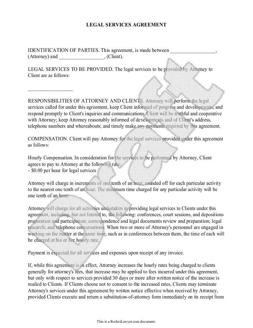 Free Legal Services Agreement  Free to Print, Save & Download In legal representation agreement template