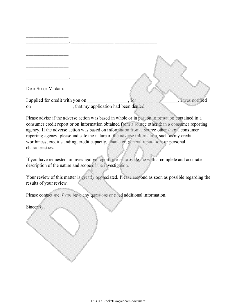 Free Letter Challenging A Credit Denial Rocket Lawyer
