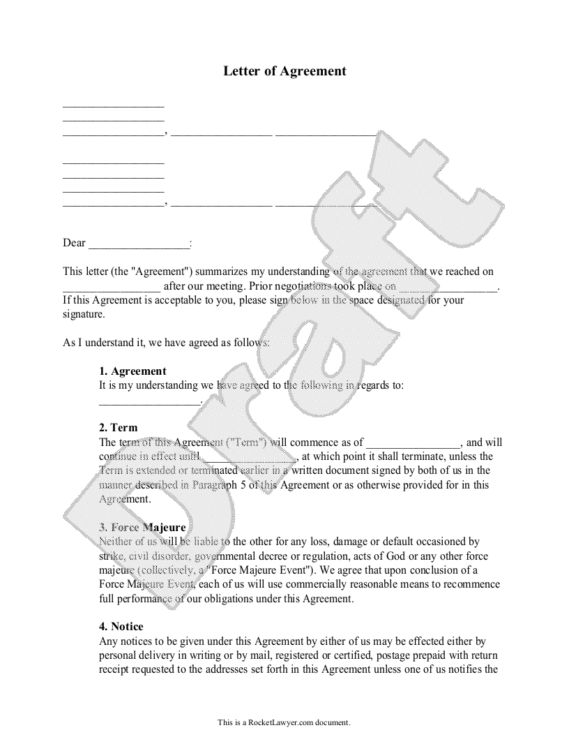 Free Letter of Agreement  Free to Print, Save & Download With Regard To free binding financial agreement template
