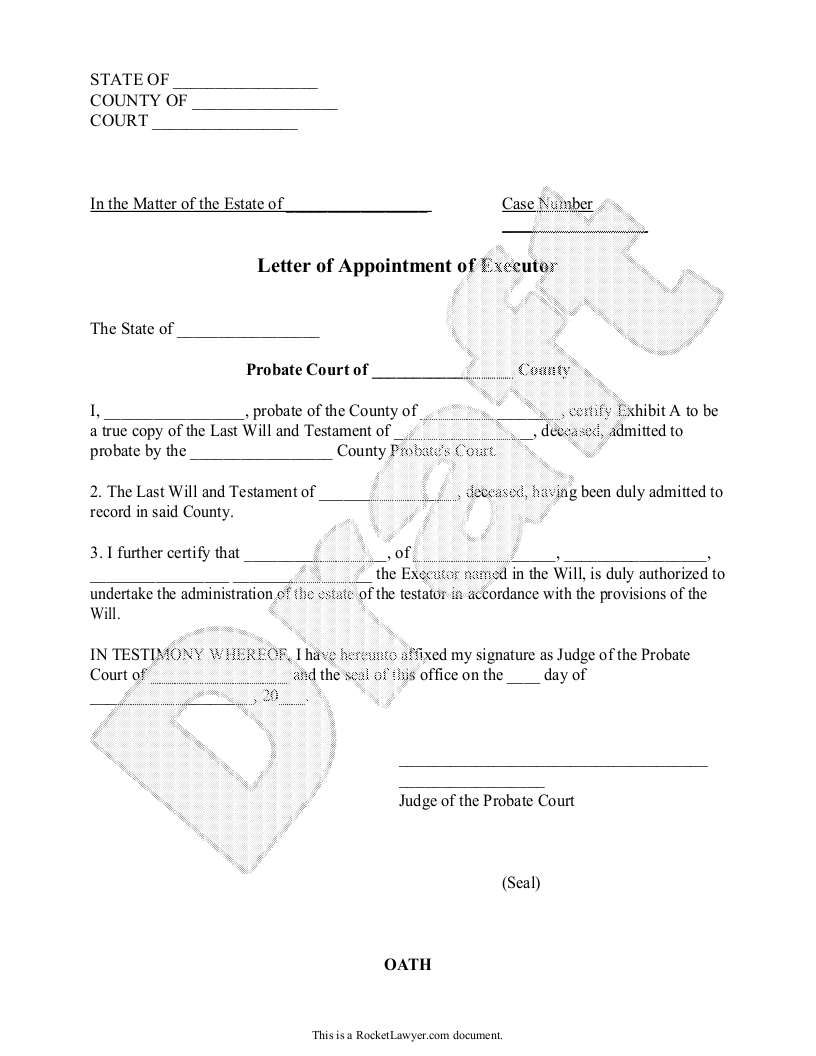 free letter of appointment of executor free to print save download