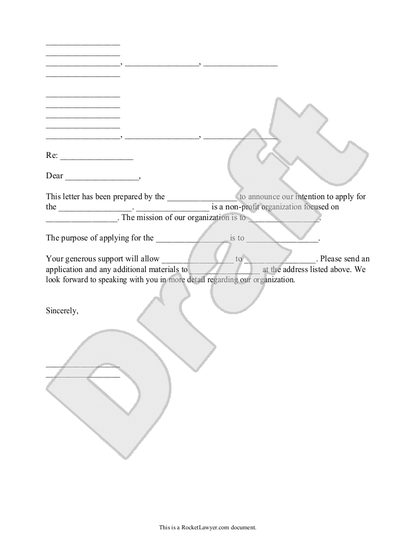 Sample Letter of Intent for Grant for Non-Profit Template