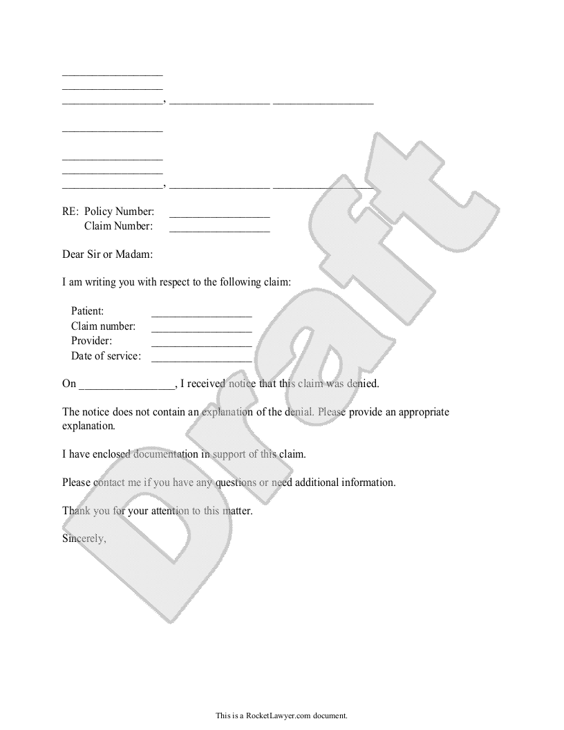 Sample Letter to Appeal a Medical Claim Denial Template