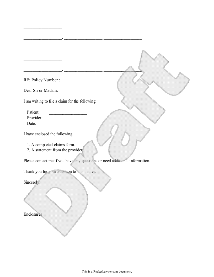 Sample Letter to File a Medical Claim Template