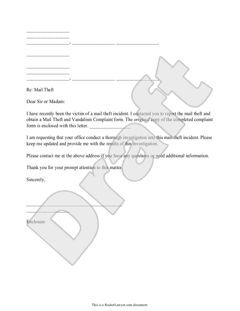 Free Letter to Report Mail Theft  Free to Print, Save & Download