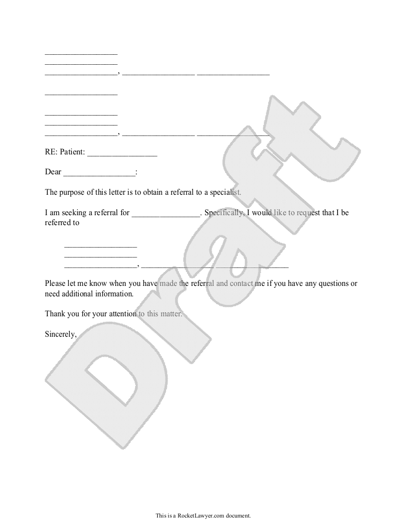 Sample Letter to Request a Referral to Another Doctor Template