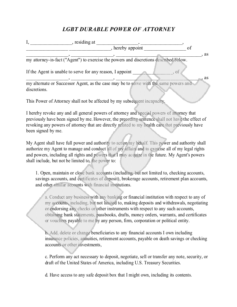 Sample LGBT Power of Attorney Template