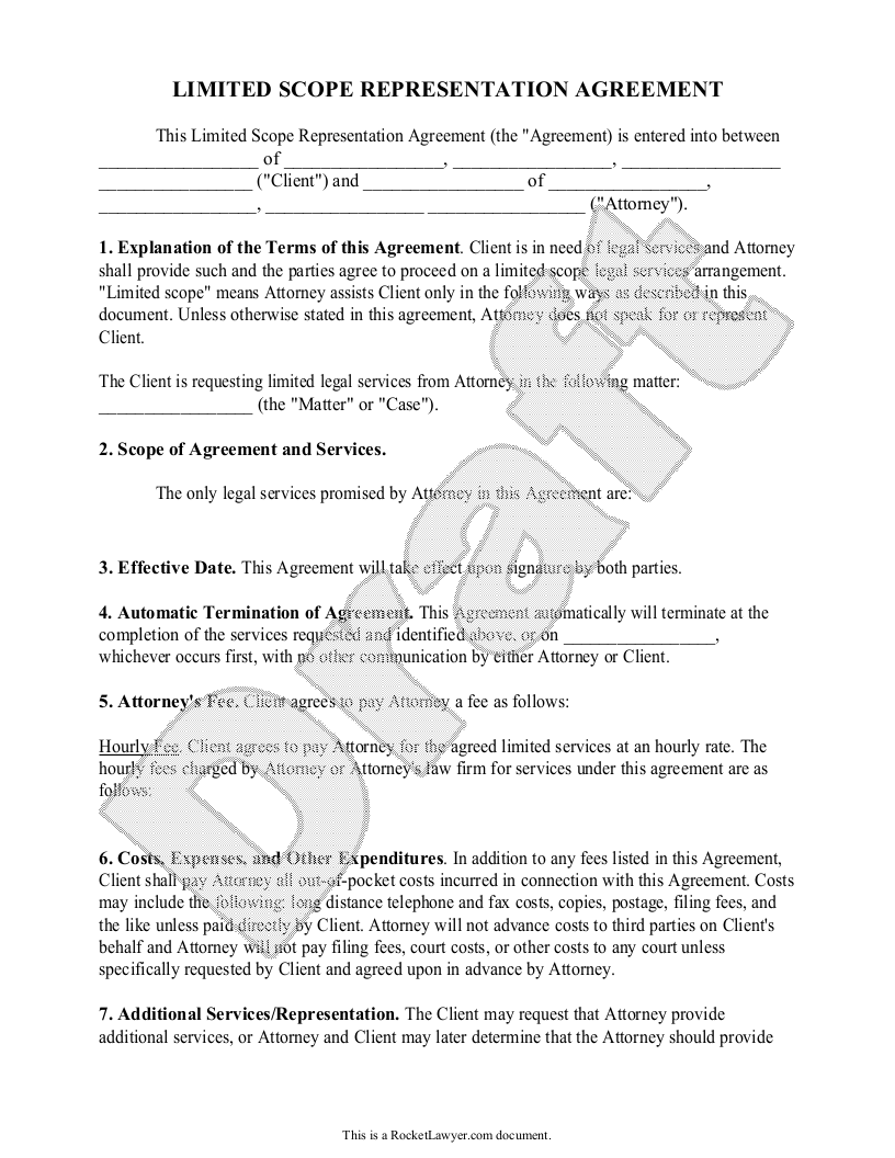 Free Limited Scope Representation Agreement  Free to Print, Save For legal representation agreement template