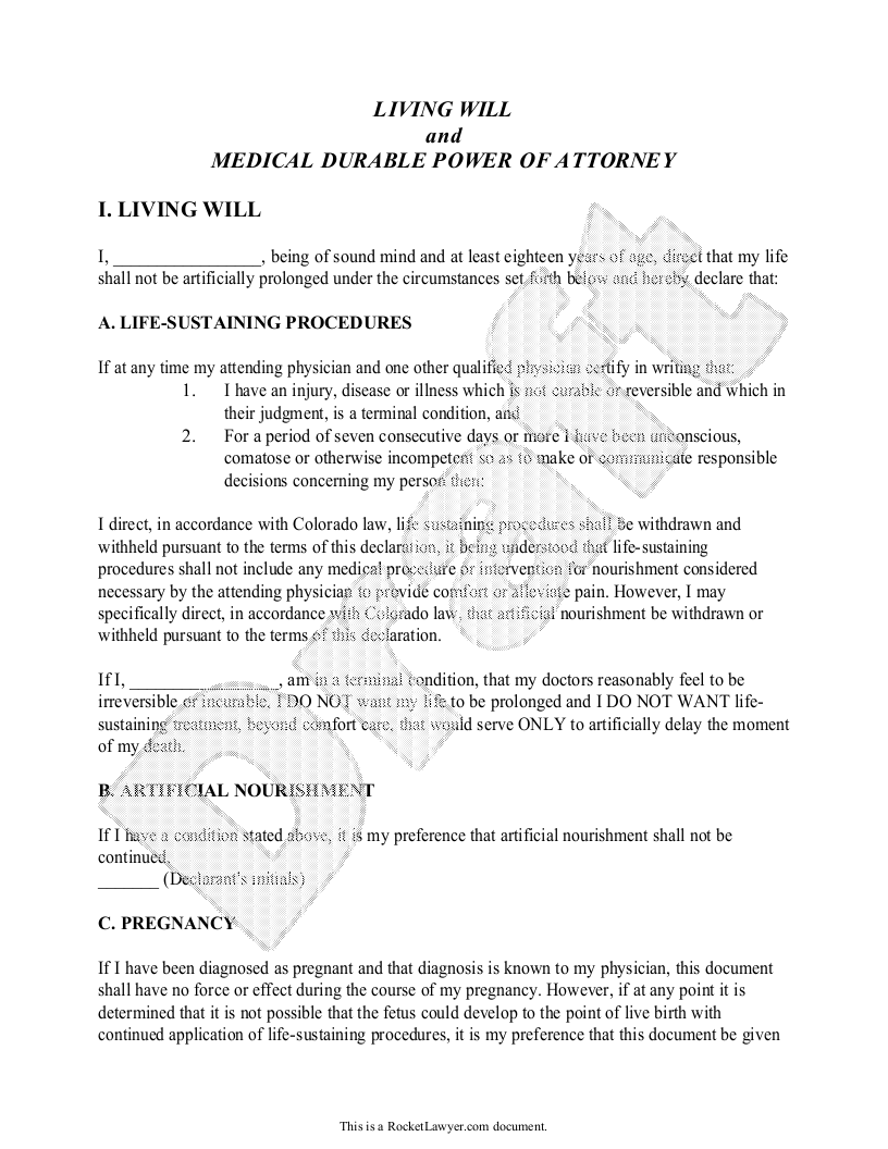 Free Colorado Living Will: Make & Download - Rocket Lawyer