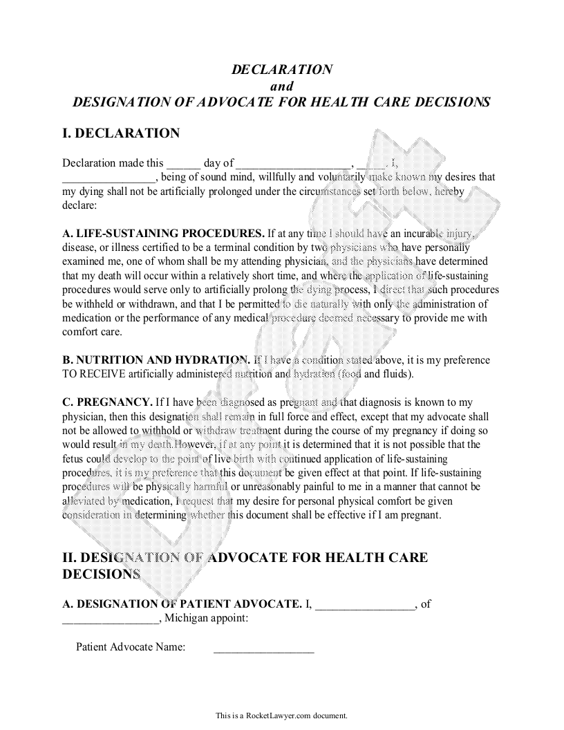 Free Michigan Living Will Template & FAQs Rocket Lawyer
