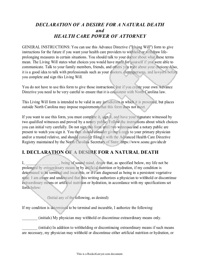 Free North Carolina Living Will Make Download Rocket Lawyer