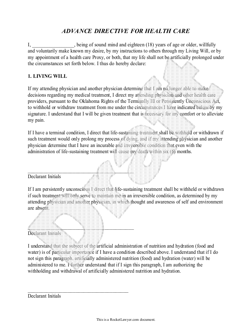 Free Oklahoma Living Will Make & Download Rocket Lawyer