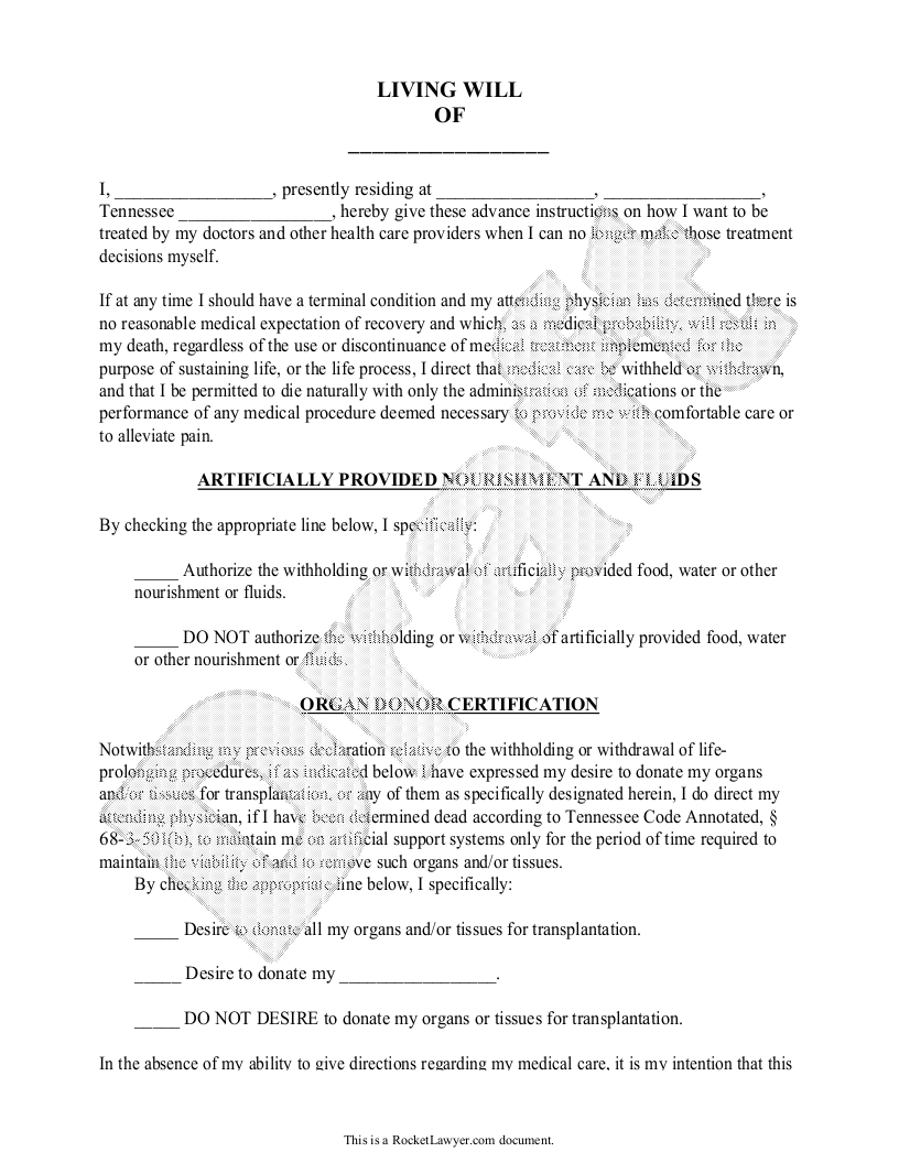 Free TN Living Will Make & Download Rocket Lawyer
