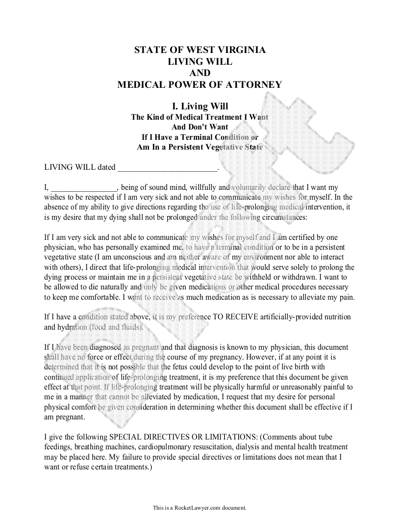 Free West Virginia Living Will Template Rocket Lawyer