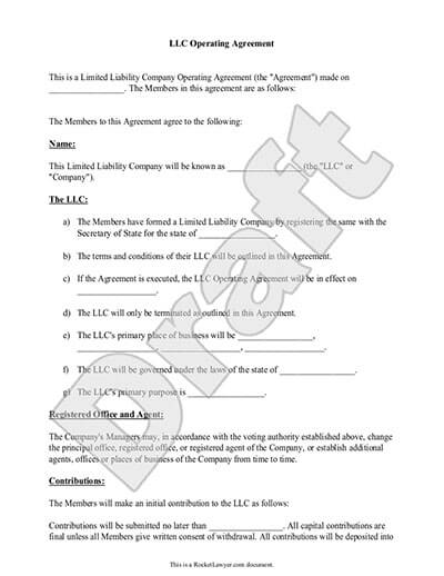 Free Llc Operating Agreement Free To Print Save Download