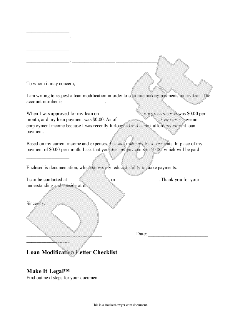 Free Loan Modification Letter  Free to Print, Save & Download