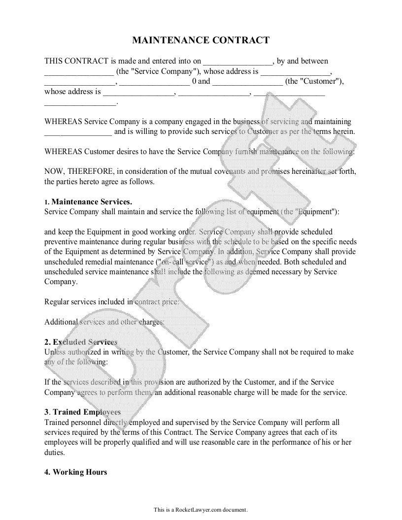 Sample Maintenance Contract Template