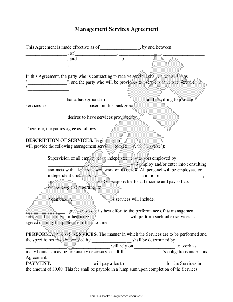 Free Management Services Agreement  Free to Print, Save & Download Regarding client service agreement template