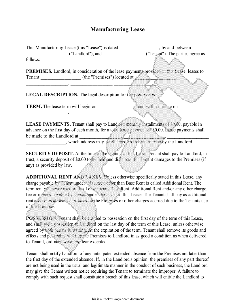 Sample Manufacturing Lease Template