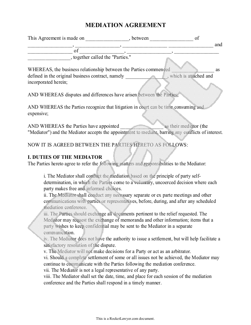 Free Mediation Agreement  Free to Print, Save & Download Within family mediation agreement template