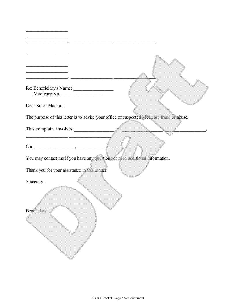 Sample Medicare Unnecessary Bill or Service Template
