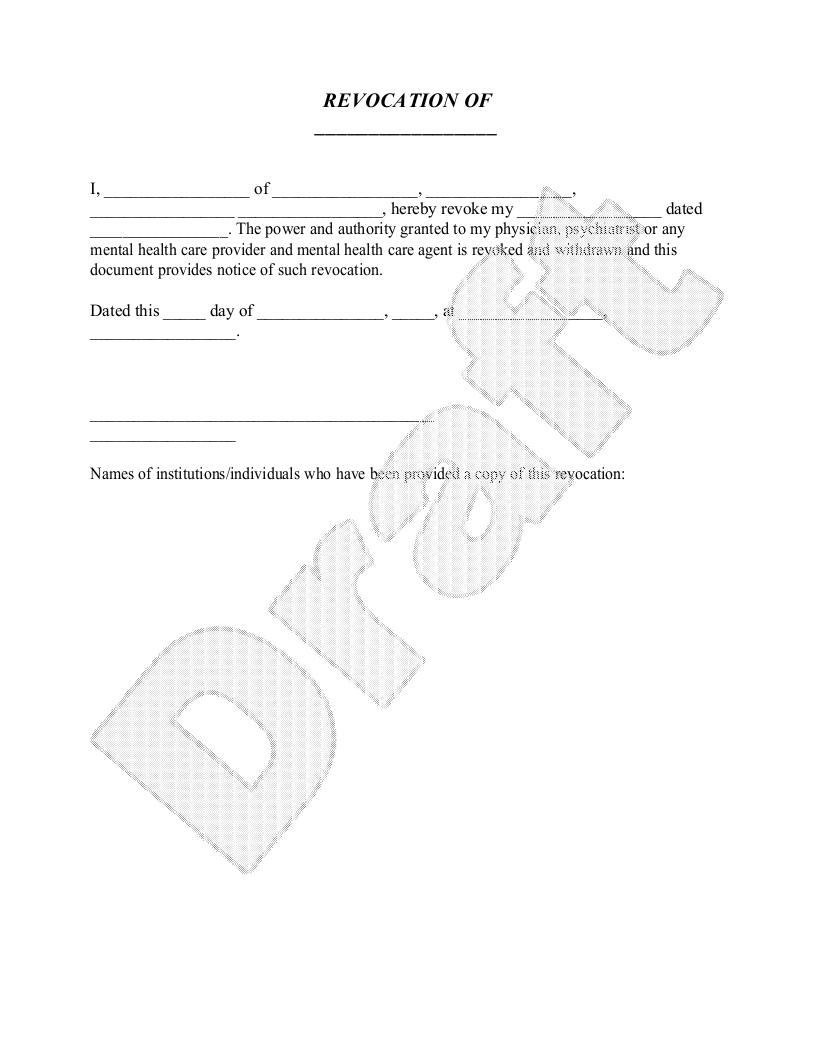 Sample Mental Health Care Declaration and Power of Attorney Revocation Template