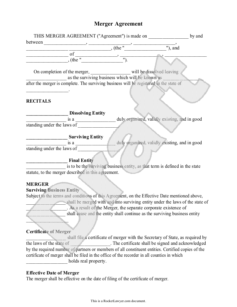 Free Merger Agreement Template & FAQs Rocket Lawyer