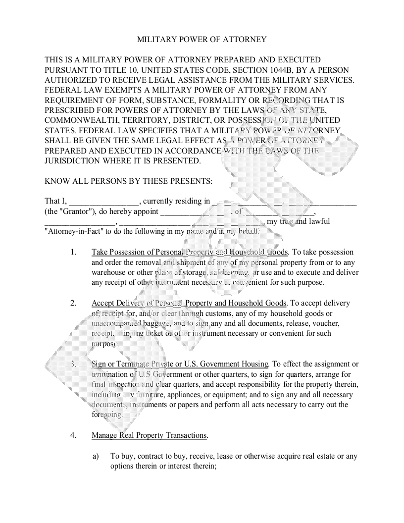 Sample Military Power of Attorney Template