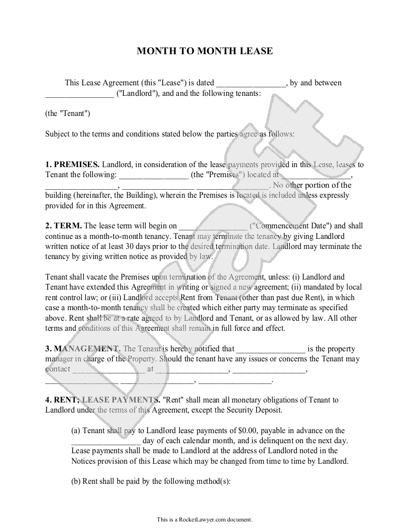 Sample Month-to-Month Rental Agreement Template