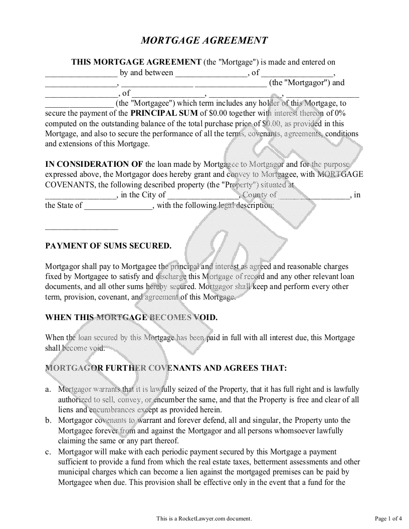 Free Mortgage Agreement  Free to Print, Save & Download