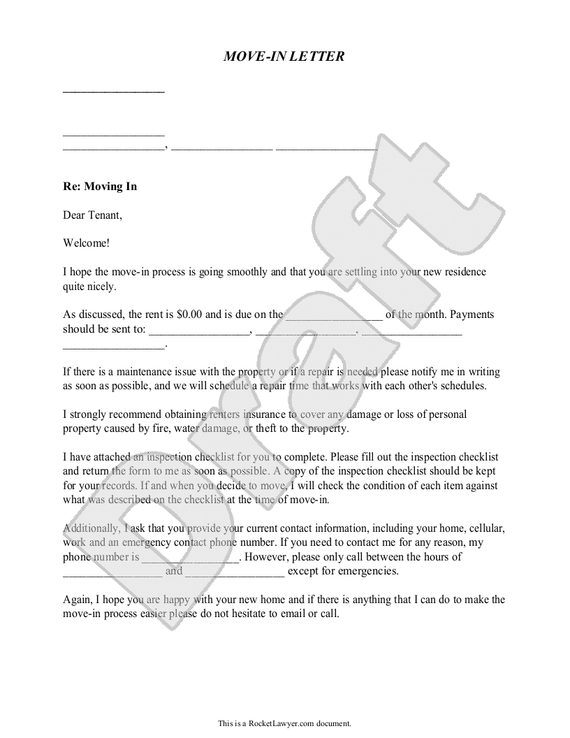 Sample Move-In Letter Template