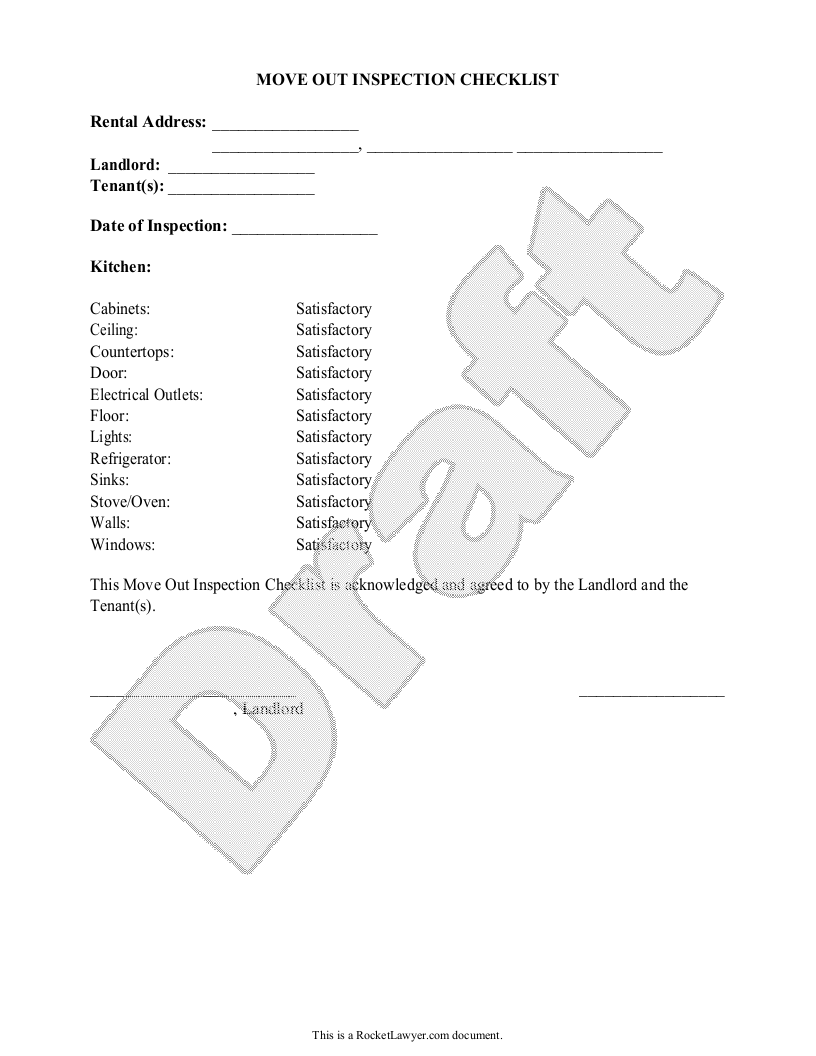 Sample Move Out Inspection Checklist Template