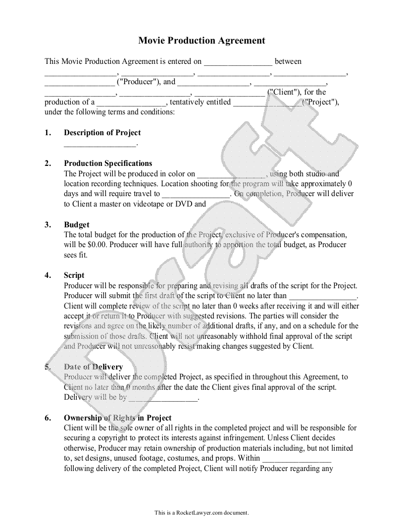 Free Movie Production Agreement  Free to Print, Save & Download Inside free contract manufacturing agreements templates