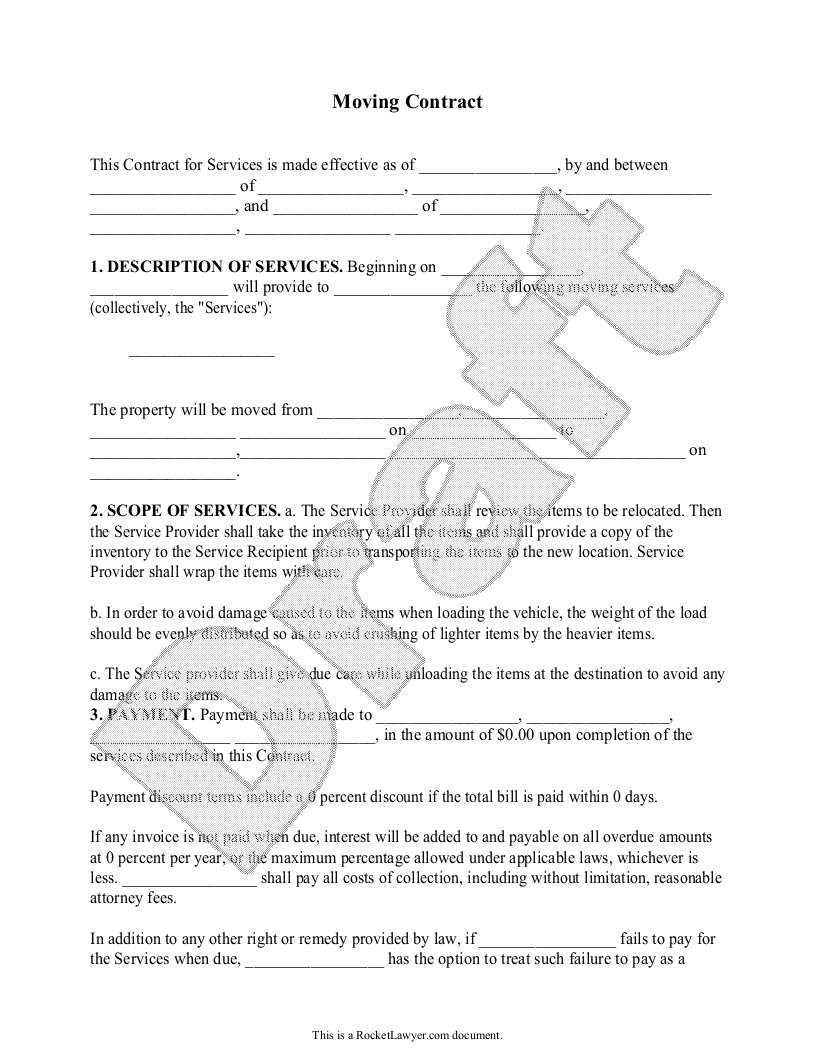 Sample Moving Contract Template