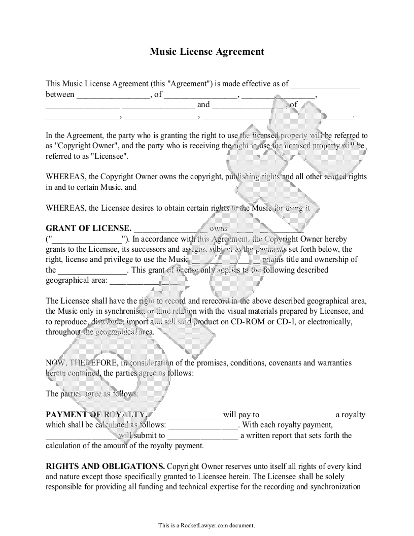 Free Music License Agreement  Free to Print, Save & Download Throughout intellectual property license agreement template