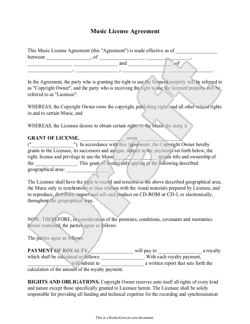 Free Music License Agreement Template & FAQs Rocket Lawyer