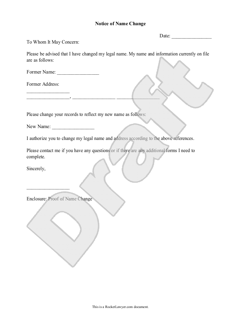 Sample Name Change Notification Letter Template